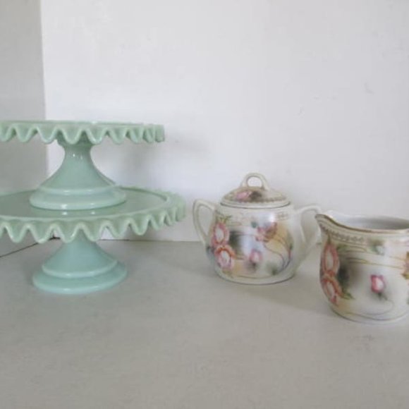 Lovely Sugar & Creamer set Rose Pattern Pastel Decor Coffe Bar Decor Pink Roses - Picture 3 of 5